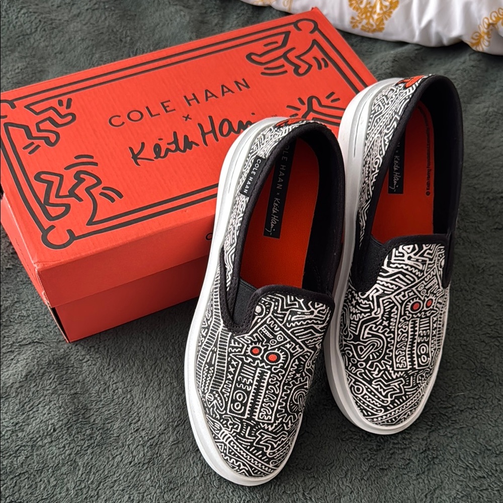 Cole Haan Black and White Slip-On Shoes